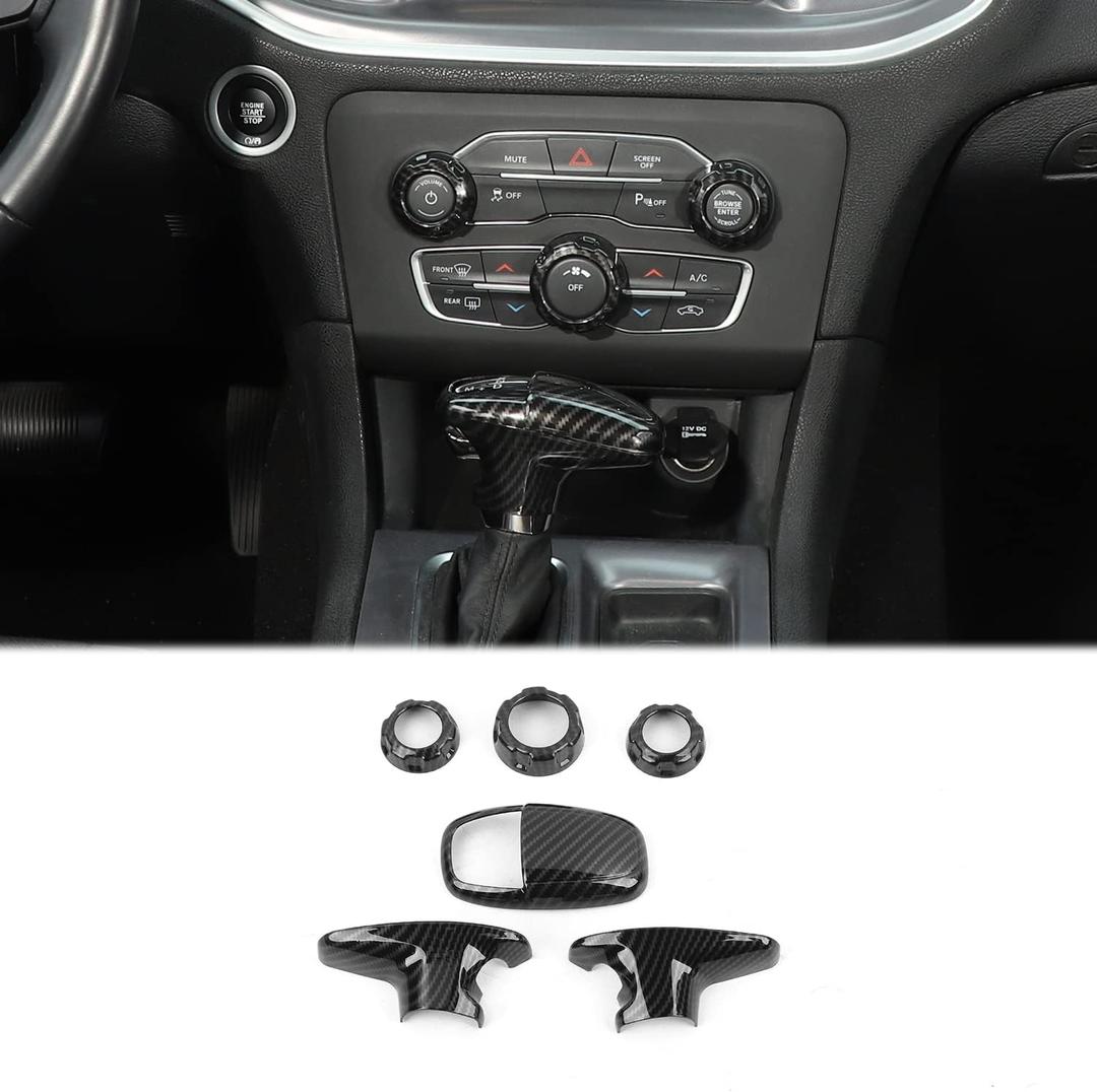 Voodonala for Challenger Charger Gear Shift Radio AC Switch Knob Protection Cover Trim for 2015-2024+ Dodge Challenger Charger Interior Accessories,Carbon Fiber 6PCS Voodonala for Challenger Charger Gear Shift Radio AC Switch Knob Protection Cover Trim for 2015-2024+ Dodge Challenger Charger Interior Accessories,Carbon Fiber 6PCS
