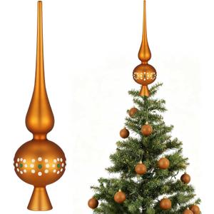 Gejoy Mexican Glass Christmas Finials Tree Topper Platos De Barro Ornaments Cielito Lindo Spherical Blown Glass Mexicanos Tree Topper Finials Holiday Indoor Suitable for Party Decoration, 9.8inches (Brown)