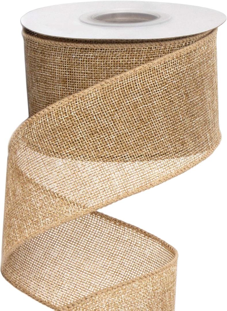 Ribbli Burlap Wired Ribbon,2-1/2 Inch x 10 Yard,Natural,Solid Wired Edge Ribbon for Big Bow,Wreath,Tree Decoration,Outdoor Decoration