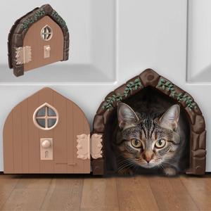 Fairy Door Interior Pet Door - Large Cat Door for Cats Up to 20 lbs, Durable & Versatile Indoor Kitty Door for Solid or Hollow Core, Stylish Cat Hole, Comfortable, Easy Install, with Tight Lock (Brown)