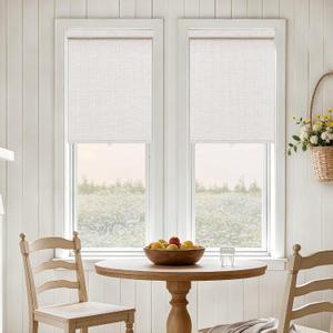 Beige White Textured Linen Semi Sheer Cordless Roller Shades 35" W x 72" H