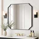 Delma Bathroom Vanity Mirror, Black Framed Aluminum Bathroom Mirror for Over Sink, Scalloped Round Corner Wall Mirror, High-Definition Vanity Mirror, Hangs Horizontally or Vertically (30x30,Black)