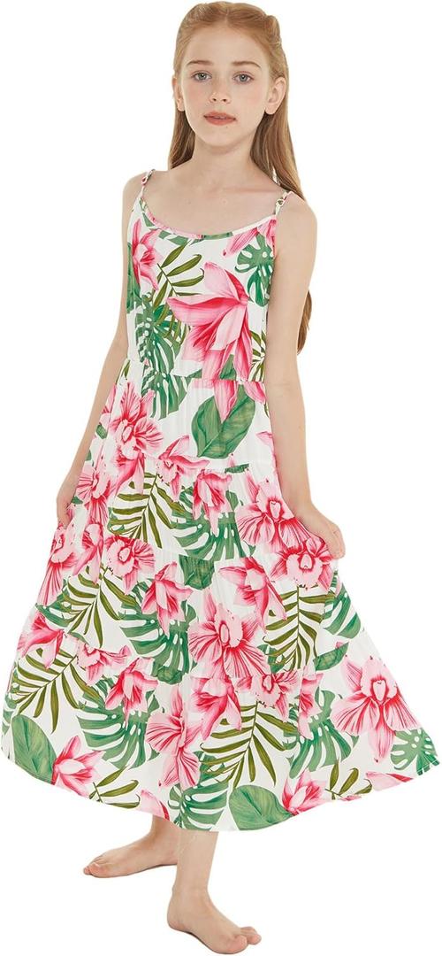 Girl Hawaiian Maxi Tiered Dress in Various Patterns (10 Years, Lotus and Orchid)