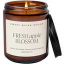 Sweet Water Decor Fresh Apple Blossom Soy Candle | Apple, Ambrosia Peach, Citrus, and Pineapple Scented Candles for Home | 9oz Amber Jar + Black Lid, 40+ Hour Burn Time, Made in the USA (Tan Label)