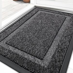 OLANLY Front Door Mat Indoor Outdoor Entrance, Waterproof All-Season, All-Weather Doormat, Sturdy Natural Rubber, Low Profile, Easy Clean Patio Porch Entryway Mat, 33x21, Black and White