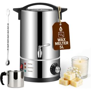 GKFF Wax Melter for Candle Making,5L (10 lbs)Extra Large Electric Melting Pot for Soap,Lotion & Body Butter Making,with Temperature Control and Heating Pour Spout,Ideal for Home Candle & Craft Makers