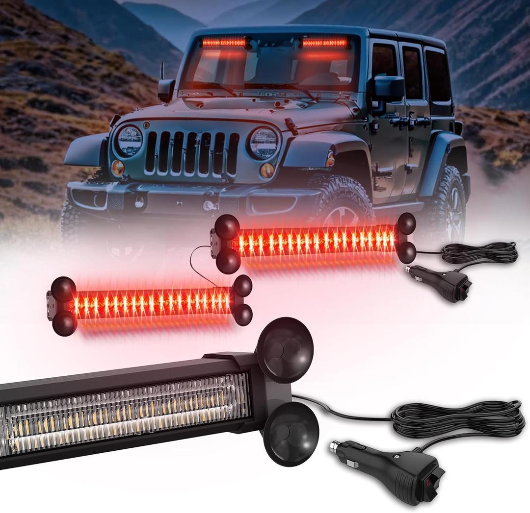 WINECO Emergency LED Strobe Traffic Advisor Lights Bar, Car Windshield Hazard Safety Warning Directional Flashing Light w/Suction Cups Split Mount for Vehicle Trucks Volunteer, 2x12inch, Red