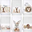 Tegeme 6 Pcs Easter Towels Bunny Tea Towel Stripe Buffalo Plaid Dish Towels Kitchen Hand Decor Polyester Towel Dish Cloths Absorbent for Bathroom Kitchen Supplies, 16 x 24 Inch(Brown White,Stripe)