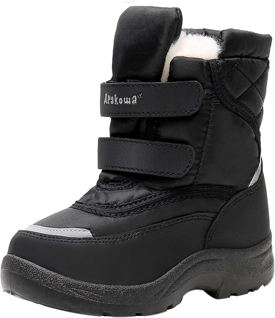 Apakowa Kid's Boys Girls Winter Snow Boots (Toddler/Little Kid) (Black, 26)