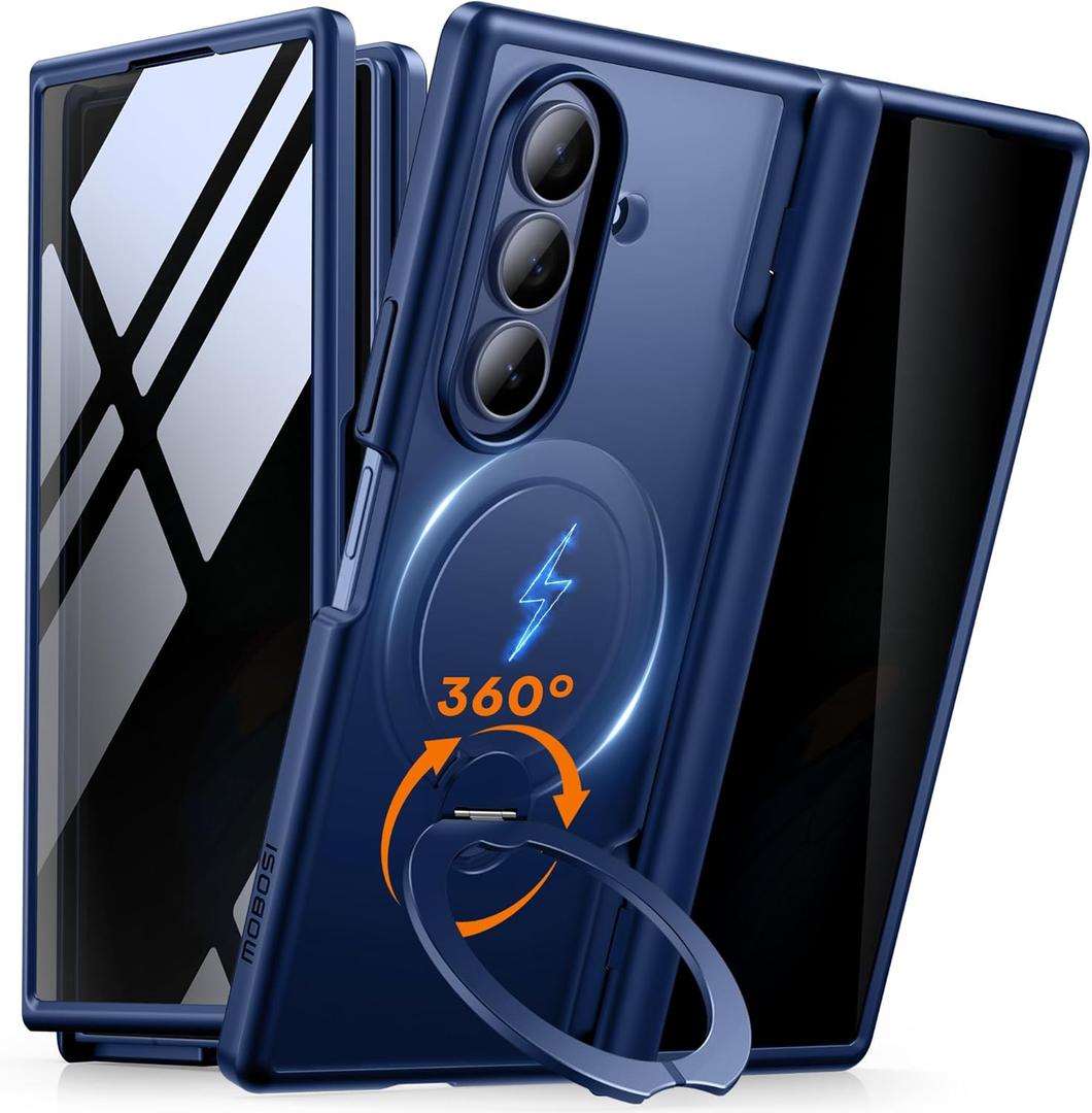 MOBOSI for Z Fold 7 Case with Rotatable Ring Stand & Privacy Screen Protector, Compatible with Magsafe, 18FT MIL-Grade Protection, Magnetic Shockproof Slim Case for Samsung Galaxy Z Fold7, Blue