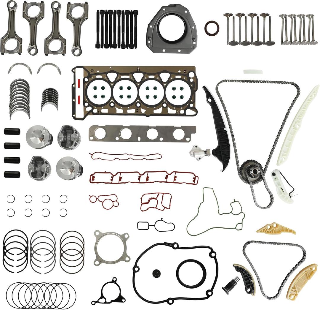 EA888 23mm Timing Chain Kit with 23mm Piston Head Gasket Set & In/Ex Valve Fit for Audi A3 Q3 Seat VW CC Eos Golf Passat Tiguan 2.0T 2009-2018 TFSI CAWB CBFA CCTA CCZA HS26455PT