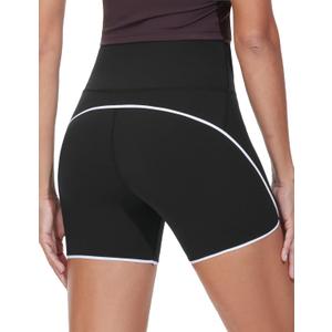 THE GYM PEOPLE Women's Workout Shorts High Rise Running Yoga Lounge Shorts | Soft stretchy, High rise wide waistband, Split sides, Sweat wicking, For running, training and daily wear (Black, S)