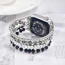 MOFREE Beaded Bracelet Compatible with Apple Watch Band 38mm/40mm/41mm/42mm, Fashion Elastic Stretch Women Bands for iWatch Series 11/10/9/8/7/SE/6/5/4/3/2/1 iPhone Watch Strap Bands (Black/Silver)