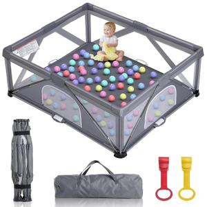 GENTEACO Foldable Baby Playpen, Extra Large Play Pen for Babies and Toddlers, Baby Fence Play Yard, Safety Kids Portable Playpin Indoor&Outdoor (59"X71",Dark Grey)