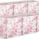 Geelin 6 Pcs Pink Floral Cube Storage Bins 11 Inch Pink Flower Storage Basket with Handle, Preppy Girls Organizer Basket, Collapsible Fabric Box for Classroom Bedrooms Office Home Decoration Gift (27*27*27cm)