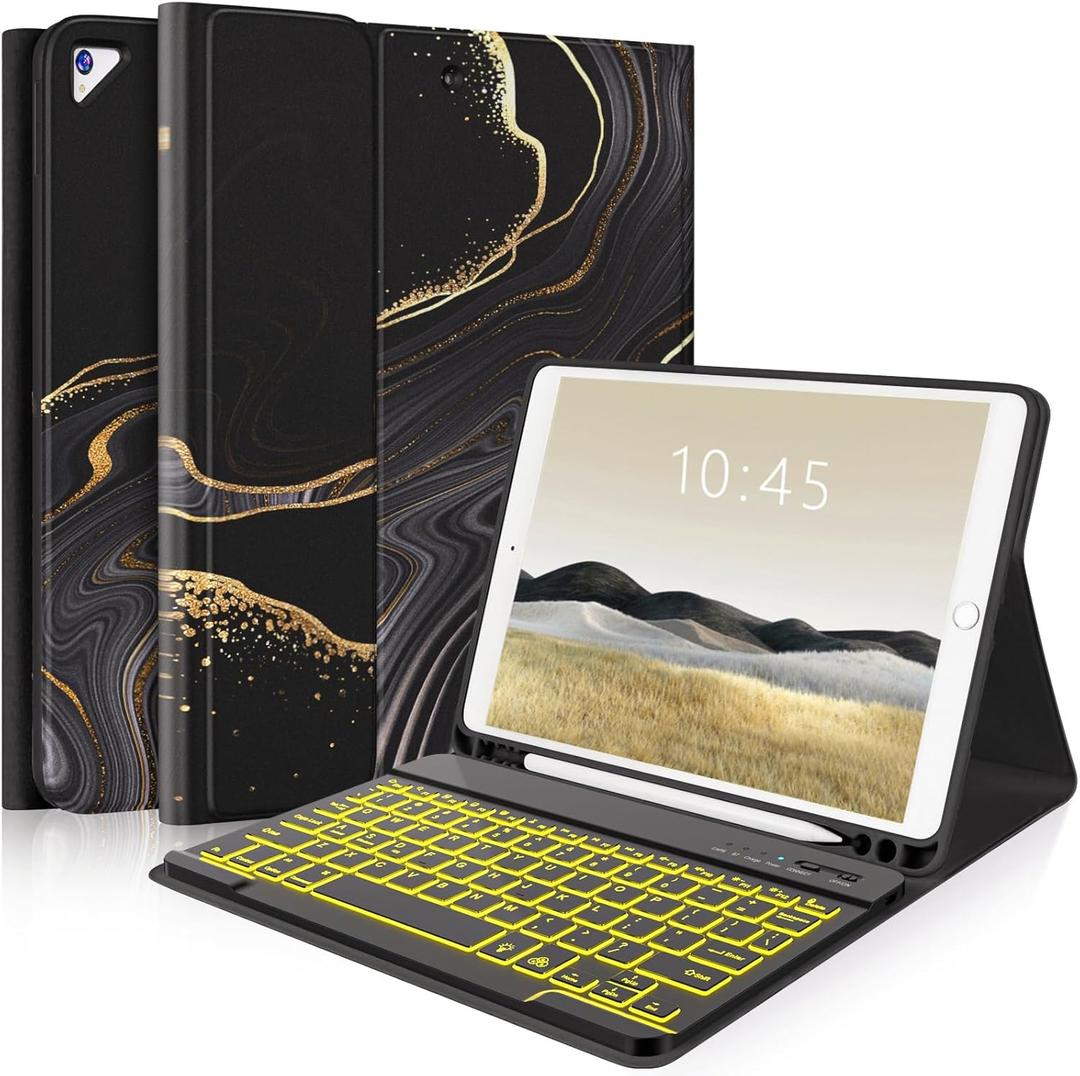 FUWANG for iPad 9th Generation Case with Keyboard 10.2 Inch, Wireless Detachable Backlit, Folio Keyboard Cover with Pencil Holder for iPad 8th Gen/7th Gen/iPad Pro 10.5"/iPad Air 3rd Gen, Black