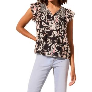 Tribal Womens Casual Short Sleeve Blouse  Lightweight Fashion Top for Work Or Everyday Wear (Black, L)