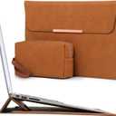 HYZUO 15 Inch Laptop Sleeve Case with Stand Feature for MacBook Air 15 M4 A3241 M3 A3114 M2 A2941 2025-2023, MacBook Pro 15, 15" Surface Laptop 7/6/5/4/3, with Carrying Pouch, Brown(Smiley)