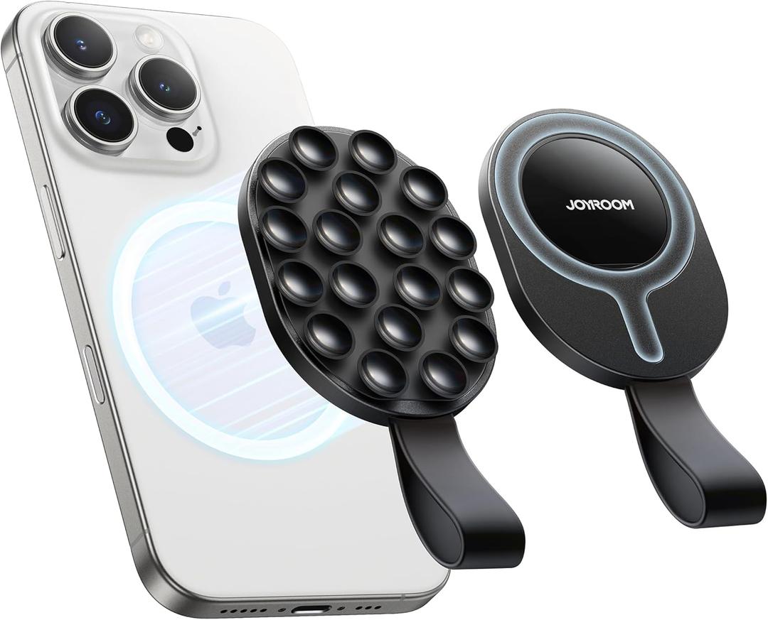 JOYROOM Magnetic Suction Cup Phone Mount, Silicone Octo Cup Buddy Phone Case Grip Stand, Magsafe Suction Mount Phone Holder for Shower/Mirror, TikTok Creator,Hands-Free Selfies/Call/Meeting(Black)