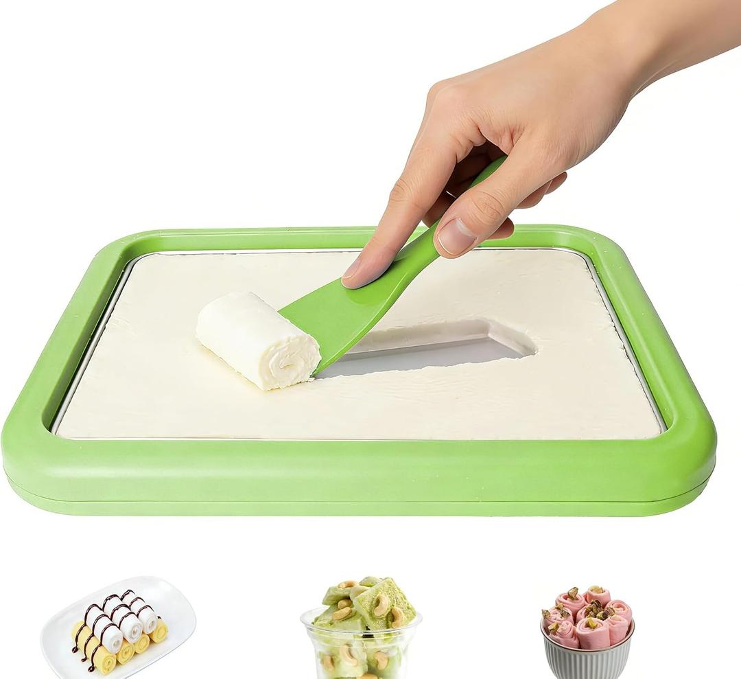 Professional Rolled Ice Cream Maker Kit with 2 Scrapers & Freezable Plate  Easy DIY Homemade Ice Cream Rolls, Frozen Yogurt, Gelato, Sorbet for Kids & Family Fun (Green)