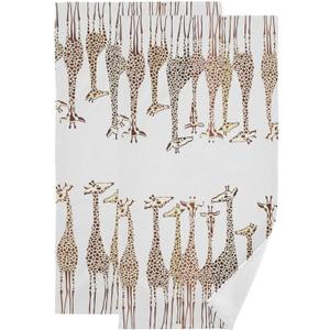 Brown White Giraffe Hand Towels for Bathroom Set of 2,Cute Wild Animal Africa Safari Giraffes Kitchen Towels,Microfiber Absorbent Decorative Guest Bathroom Towels for Face,Shower,Gym 14"x28"