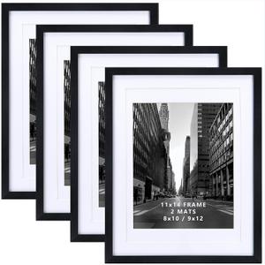 Giftgarden 11x14 Picture Frame Set of 4, Matted to 8x10 or 9x12 Photos with Double Mats, Display 14x11 Poster without Mat, Wall or Tabletop, Black