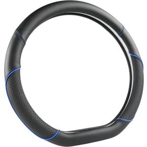 GIANT PANDA D Shape Steering Wheel Cover for Nissan Rogue Kicks - Auto Car Steering Wheel Cover Customized for Nissan Altima Sentra(Black+Blue Line-D-Shaped)
