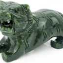 gemshan Handmade Tiger Statue Collectible - Natural Jade Tiger Sculpture for Home Decor Wild Animal Figure Collection Art Carved Figurine Decorative Sculpture Tabletop Home Decor