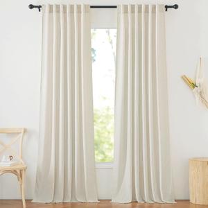 NICETOWN Natural Linen 144 inch Long Curtains for Bedroom, Rod Pocket & Back Tab Thick Flax Privacy Semi Sheer Window Treatments with Light Filter for Living Room, W55 x L144, 2 Panels