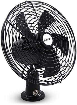 Homdec 12V RV Cooling Fan with 2-Speed Switch, 8.75-Inch Heavy Duty Black Metal Fan 12Volts DC, use for Auto, Truck, RV, Car, Boat, and Buses (Black) 2"D x 8.75"W x 9.5"H