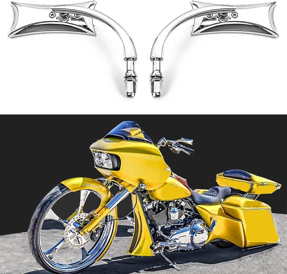 Motorcycle Mirrors Chrome, M10 Motorbike Rear View Mirror Side Accessories Irregular Shape Compatible with Harley Sportster Custom Iron 883 Road King Street Softail and Electra Glide