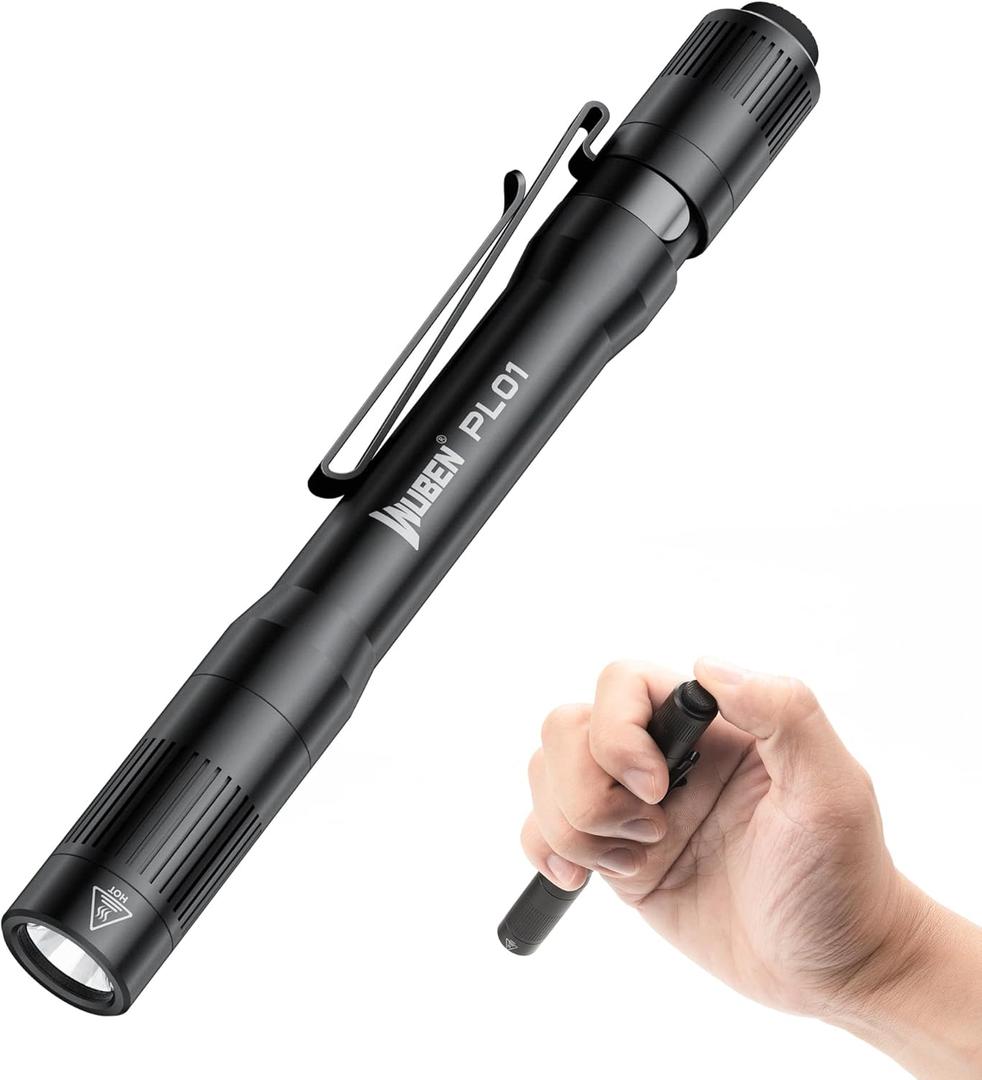 WUBEN PL01 Pen Light, 650 Lumens Pocket EDC Flashlight Rechargeable, Bright LED Pen Flashlight, IP68 Handheld Flash Lights, Compatible 2 AAA Battery for Home, Outdoor, Emergencies, Inspection (Black)