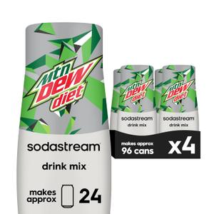 SodaStream - Diet Mountain Dew Soda Drink Mix | For Sparkling Water Makers | Zero Calories | 51mg Caffeine per Serving | Makes 96 Servings | 14.9 Fl Oz, Pack of 4, BBD: 10/07/2026