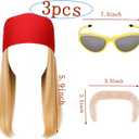 3Pcs Wrestler Costume Kit Includes Headscarf with Hair Fake Beard Glasses for Halloween Cosplay Dress up Accessories