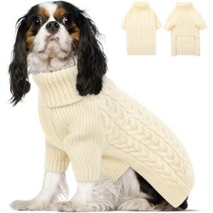 Queenmore Small Dog Sweater, Dog Christmas Sweater, Warm Soft Sweaters for Dogs Girl Boy, Knit Winter Coat for Small Medium Large Dog (White, S) (Small, White)