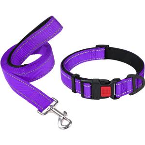Taglory 18"-28" Dog Collar and 6 FT Dog Leash Set, Highly Reflective Threads Dog Leash, Adjustable Reflective Dog Collar with Safety Locking Buckle for Extra Large Dogs