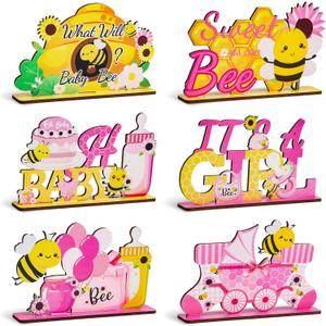 6pcs Sweet As Can Bee Wooden Table Centerpieces for Girls Baby Shower Party Decorations It's A Girl Party Table Centerpieces What Will Baby Bee Gender Reveal Baby Announcement Table Sign Decors