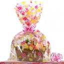 2 x SUREHOME Cellophane Bags for Gift Baskets 24 x 30 Inch Large Clear Gift Bags for Easter Baskets Wrap, Set Of 10 Plastic Cello Bunny Treat Bag with Pull Bow Ribbon for Large Easter Basket