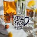 Schliersee 18 OZ Large Coffee Mugs Set of 6, Ceramic Mug for Man Woman, Blue White Geometric Floral Porcelain Cup for Latte, Tea, Cappuccino, Mocha, Cocoa, Housewarming Wedding Mug Present