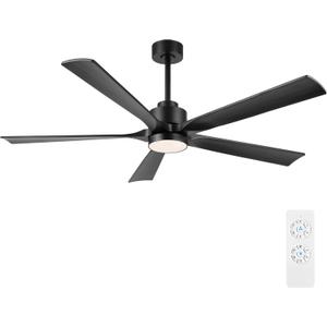 ELEHINSER 60" Modern Ceiling Fan with Lights and Remote Control, 5 Solid Wood Blades 6-Speed Noiseless Reversible DC Motor, Ceiling Fan for Bedroom Dinning Living Room, Black