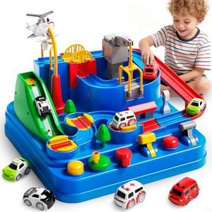 Siwuoke Toys for 3 Year Old Boys, Large City Adventure Car Race Track for Toddlers, STEM Montessori Playset & Helicopter, Educational Learning Toy, Birthday Christmas Grandkids Gifts, Missing Cars