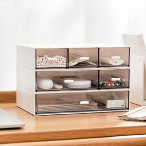 Desk Organizer-3 Tier Stackable Storage Drawers with 6 Compartments White Compact Desk Storage Drawers Great for Makeup Storage Bathroom Organization Accessories Etc (White) (9*6.5*2inch - 1+2+3 Compartment)