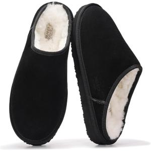 Project Cloud Mens Slippers 100% Genuine Leather and Genuine Shearling Lining  House Slippers for Men with Memory Foam Insole  Lightweight & Non Slip Mens House Shoes (Black Suede)