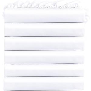 FreshCulture Twin Fitted Sheets, Bulk Pack of 6, Deep Pocket, Soft Microfiber Bottom Sheets for Home, Salons, Hotels, Twin Size Fitted Sheets Only (White)