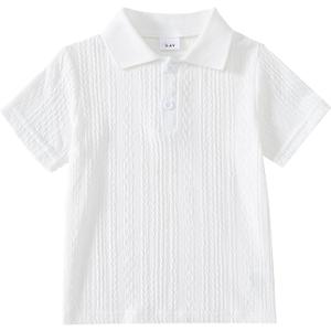 Toddler Boy Polo Shirt Short Sleeve Texture Fabric Fashion Pullover Tops 3-8 Years (4-5T, White)