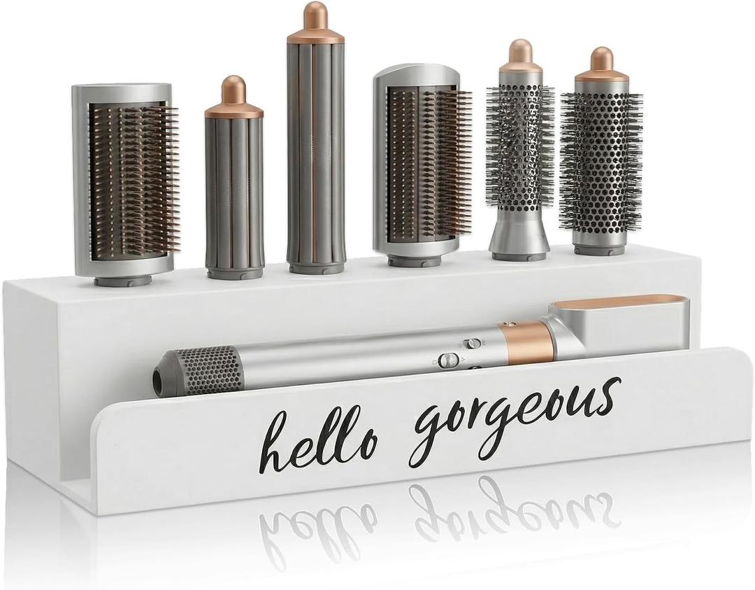 CHONIC Storage Holder for Dyson Airwrap, Farmhouse Curling Iron Accessories Rack Wall Mount, Wood Hair Wrap Styler Tools Holder, Vacuum Attachments Display Stand for Bathroom Organizer (White)