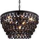 Wellmet Black Crystal Chandelier Farmhouse Crystal Light Fixture Hanging Modern Ceiling Light for Dining Room Chandeliers Gothic Decor Lighting for Kitchen, Bedroom, Foyer, Hallway, Bar, W20, 6-Light