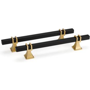 5 Inch 10 Pack Cabinet Handles Black and Gold Cabinet Pulls for Kitchen Handware, Black & Gold Rustic Square Drawer Pulls for Desk Dresser Cupboard (5in Hole Centers)