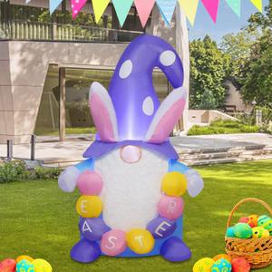Juegoal Easter Gnome Inflatables Decorations, 4 FT Lighted Blow Cute Bunny Gnome with Eggs, Indoor Outdoor Cute Rabbit Easter Holiday Party Decor, Light Up for Lawn Yard Garden