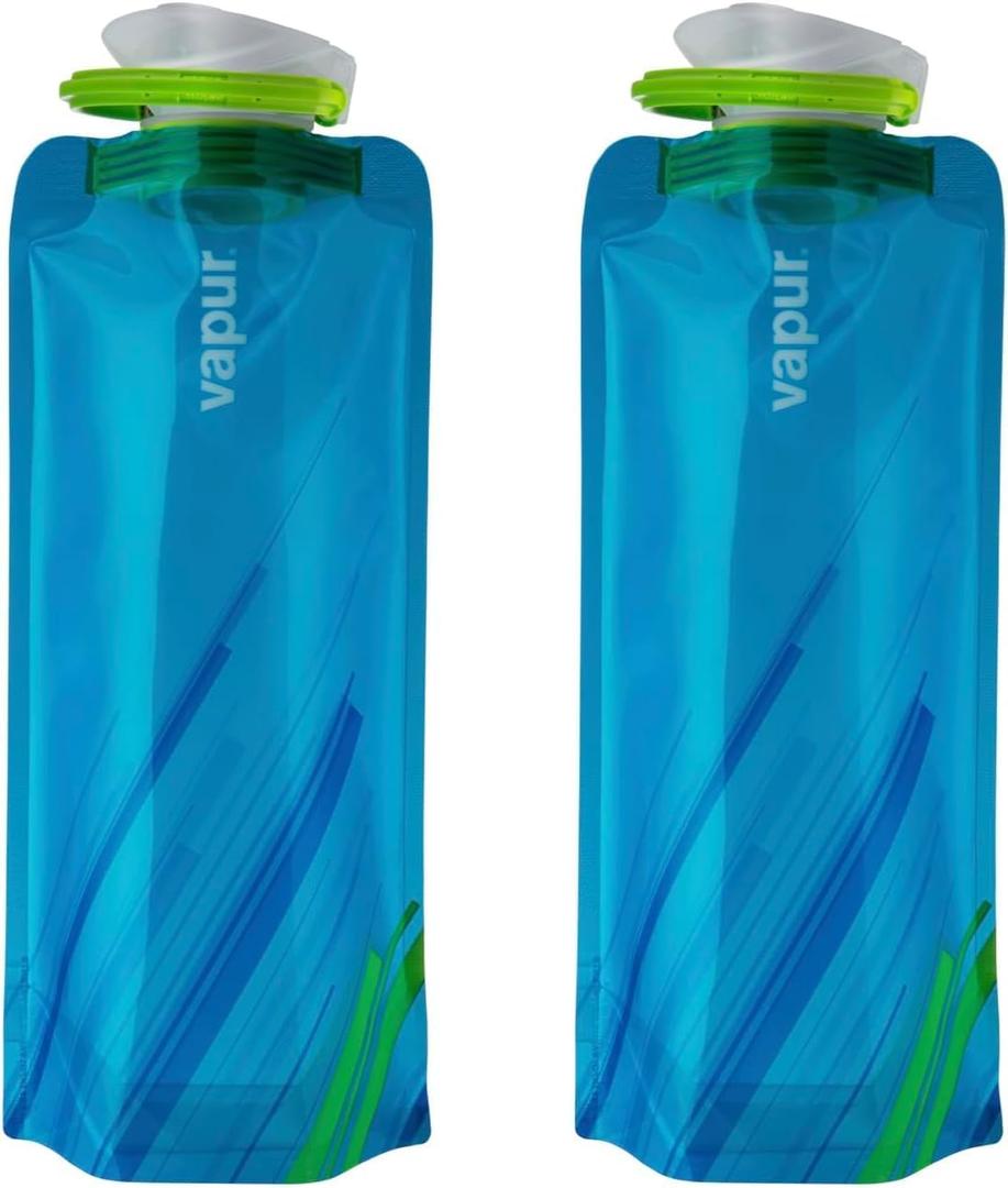 Vapur Flexible, Collapsible Wide Mouth Anti-Bottle with Detachable Carabiner, 23 Ounce, Water, Pack of 2 (Water Blue)